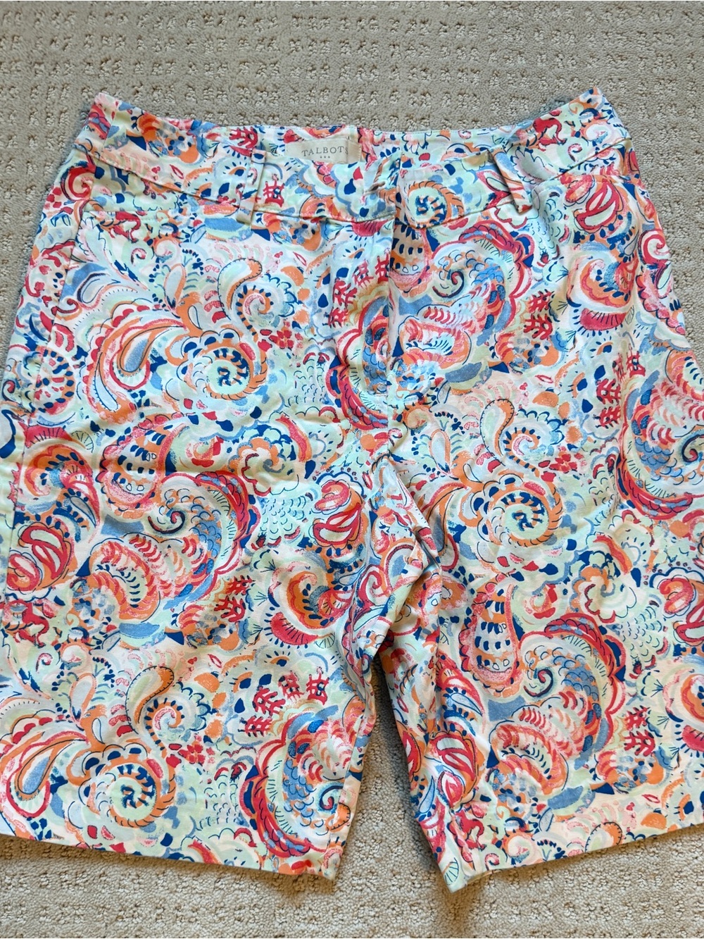 Talbots Coral, Navy & Aqua Paisley Cotton Shorts